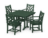 POLYWOOD Chippendale 5-Piece Farmhouse Trestle Arm Chair Dining Set in Green