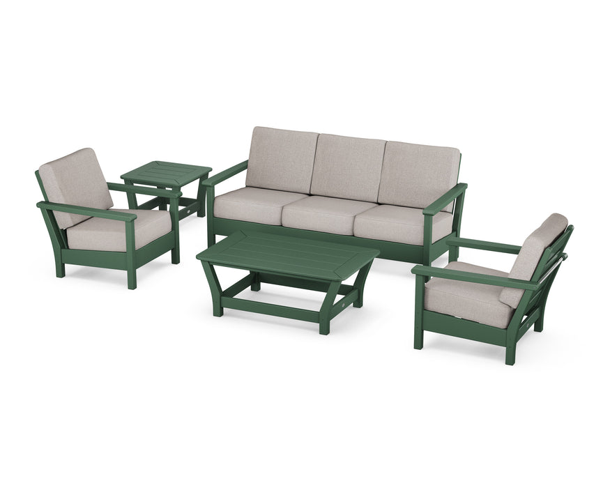POLYWOOD Harbour 5-Piece Deep Seating Set in Green with Weathered Tweed fabric