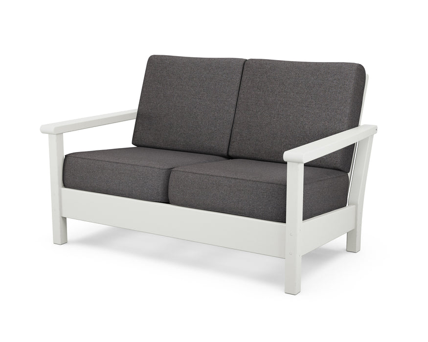 POLYWOOD Harbour Deep Seating Settee in Slate Grey with Natural Linen fabric