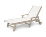 POLYWOOD Coastal Chaise with Wheels in Sand with White fabric