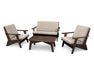 POLYWOOD Riviera Modern Lounge 4-Piece Set in Black with Grey Mist fabric