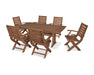 POLYWOOD 7 Piece Signature Folding Chair Dining Set in Teak