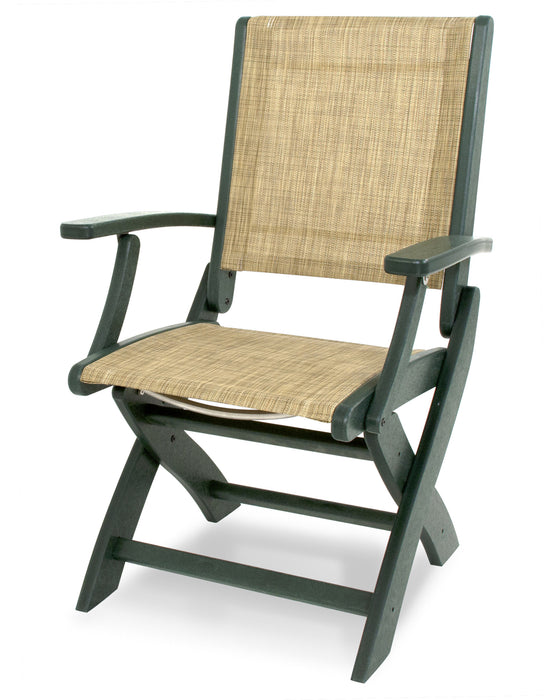 POLYWOOD Coastal Folding Chair in Green with Burlap fabric