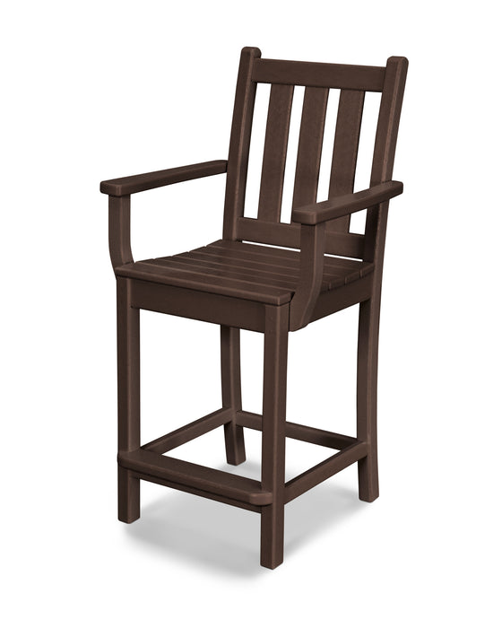 POLYWOOD Traditional Garden Counter Arm Chair in Mahogany