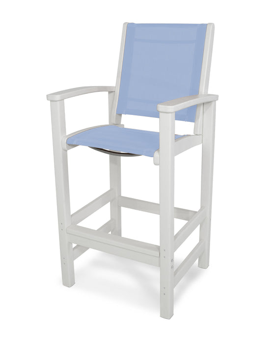 POLYWOOD Coastal Bar Chair in White with Poolside fabric