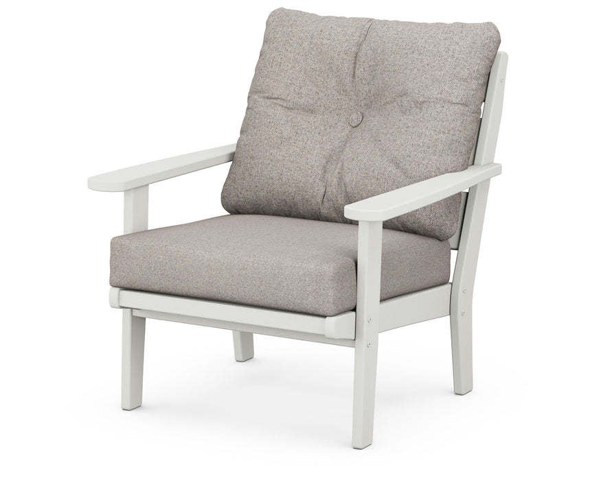 POLYWOOD Lakeside Deep Seating Chair in Vintage White with Weathered Tweed fabric