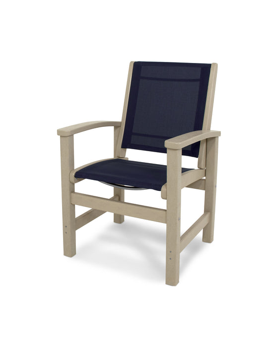 POLYWOOD Coastal Dining Chair in Sand with Navy 2 fabric