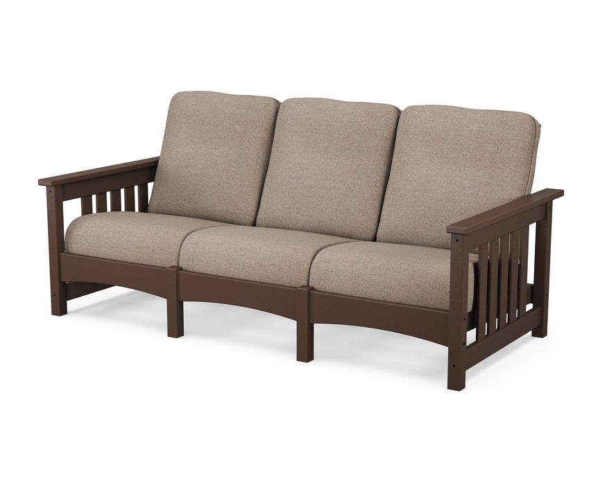 POLYWOOD Mission Sofa in Mahogany with Spiced Burlap fabric