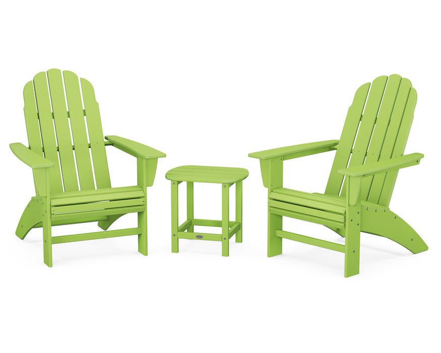 POLYWOOD Vineyard 3-Piece Curveback Adirondack Set with South Beach 18" Side Table in Lime