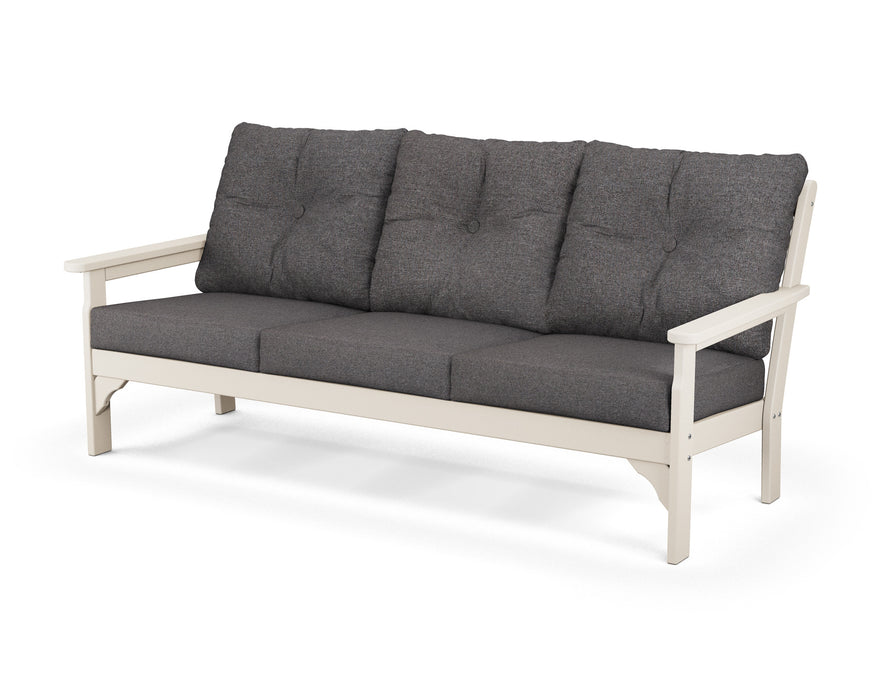 POLYWOOD Vineyard Deep Seating Sofa in Slate Grey with Natural Linen fabric