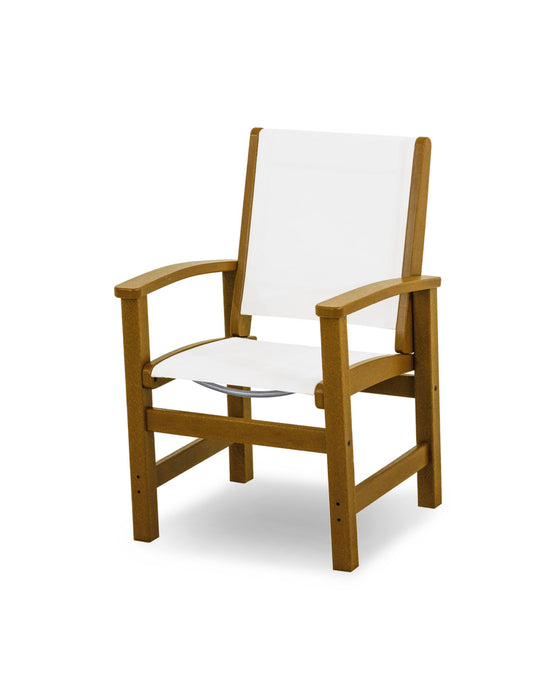 POLYWOOD Coastal Dining Chair in Teak with White fabric