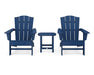 POLYWOOD Wave 3-Piece Adirondack Chair Set with The Crest Chairs in Navy