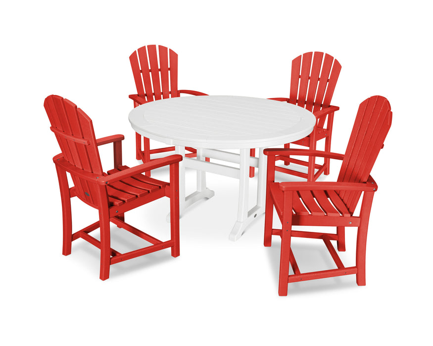 POLYWOOD 5 Piece Palm Coast Dining Set in Sunset Red / White