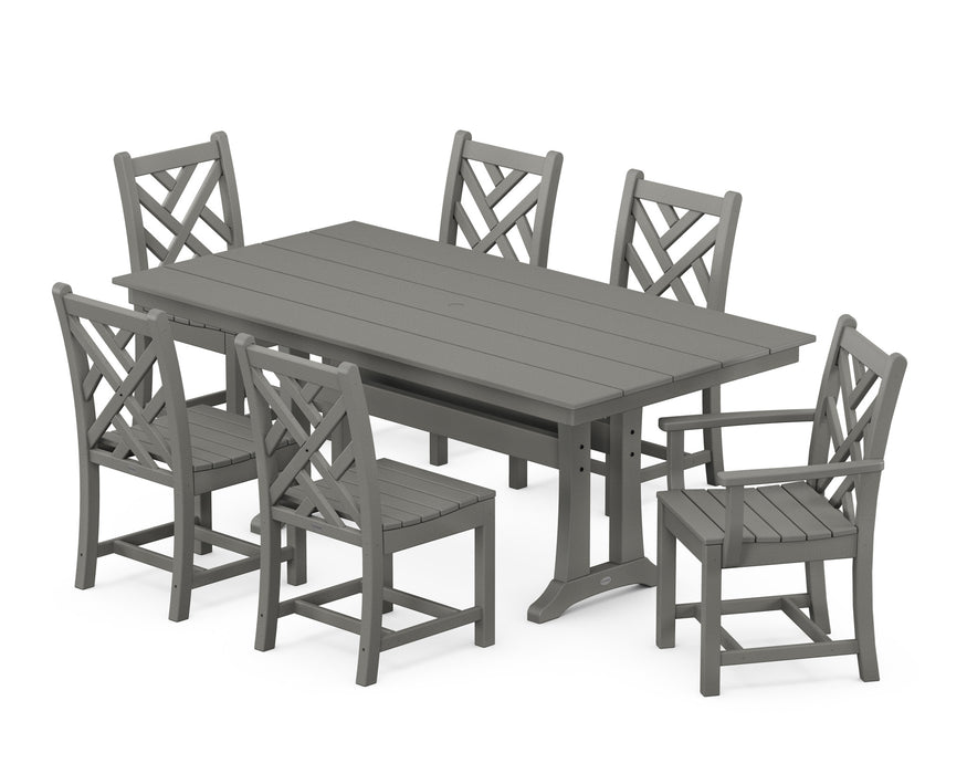 POLYWOOD Chippendale 7-Piece Farmhouse Trestle Dining Set in Slate Grey