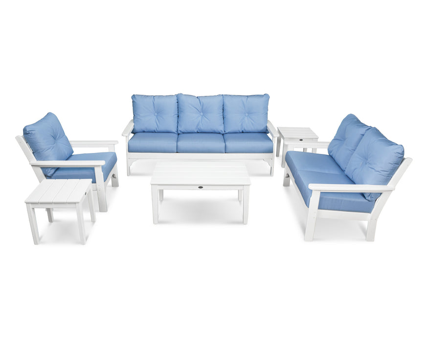 POLYWOOD Vineyard 6-Piece Deep Seating Set in White with Air Blue fabric