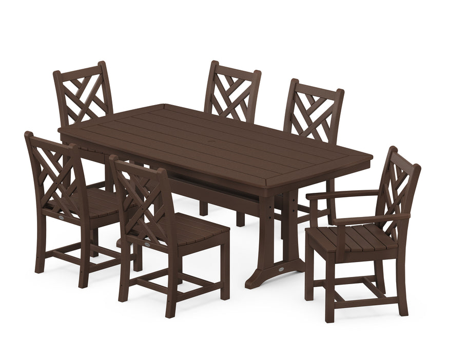 POLYWOOD Chippendale 7-Piece Nautical Trestle Dining Set in Mahogany
