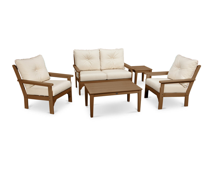 POLYWOOD Vineyard 5-Piece Deep Seating Set in Mahogany with Spiced Burlap fabric