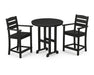 POLYWOOD Lakeside 3-Piece Round Counter Arm Chair Set in Black