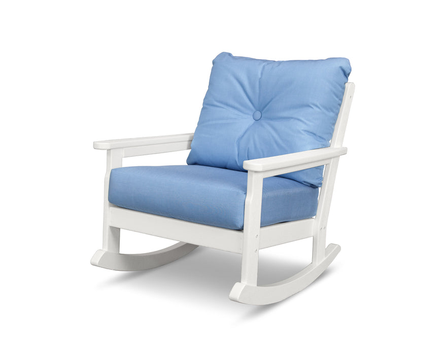 POLYWOOD Vineyard Deep Seating Rocking Chair in White with Marine Indigo fabric