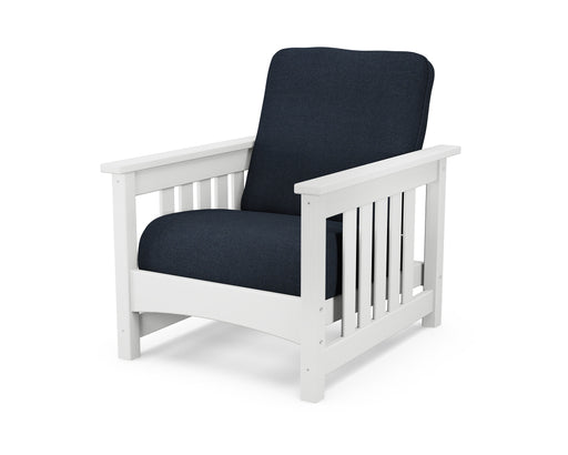POLYWOOD Mission Chair in White with Marine Indigo fabric