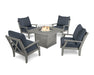 POLYWOOD Braxton 5-Piece Deep Seating Conversation Set with Fire Pit Table in Black with Sancy Shale fabric