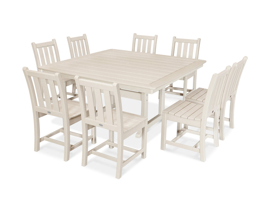 POLYWOOD Traditional Garden 9-Piece Nautical Trestle Dining Set in Sand