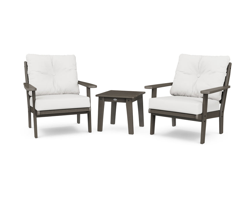 POLYWOOD Lakeside 3-Piece Deep Seating Chair Set in Vintage Coffee with Natural Linen fabric
