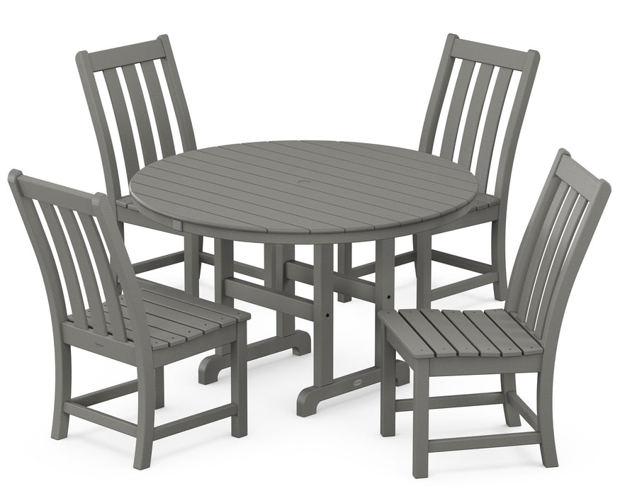 POLYWOOD Vineyard 5-Piece Round Side Chair Dining Set in Slate Grey
