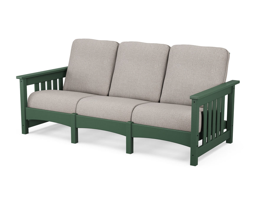 POLYWOOD Mission Sofa in Green with Weathered Tweed fabric