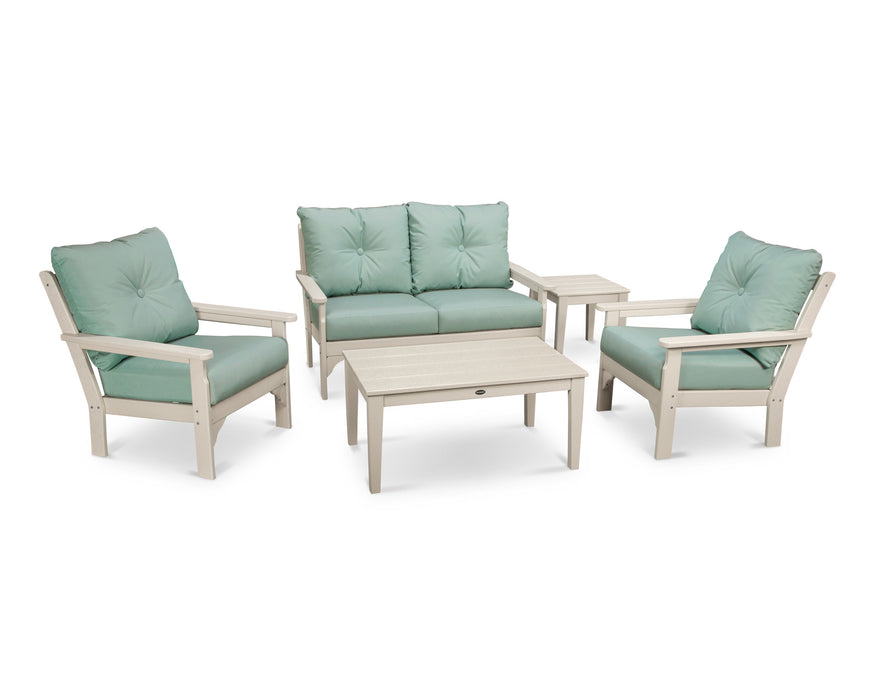 POLYWOOD Vineyard 5-Piece Deep Seating Set in White with Air Blue fabric