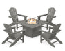 POLYWOOD Palm Coast 5-Piece Adirondack Chair Conversation Set with Fire Pit Table in Slate Grey