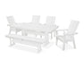 POLYWOOD Modern Adirondack 6-Piece Farmhouse Trestle Dining Set with Bench in White
