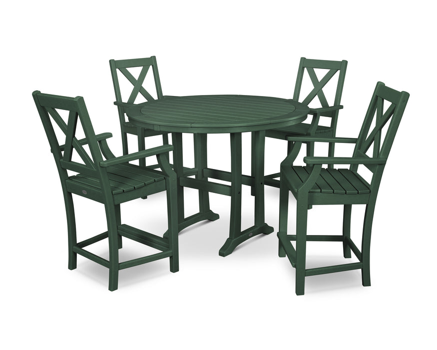 POLYWOOD Braxton 5-Piece Nautical Trestle Arm Chair Counter Set in Green