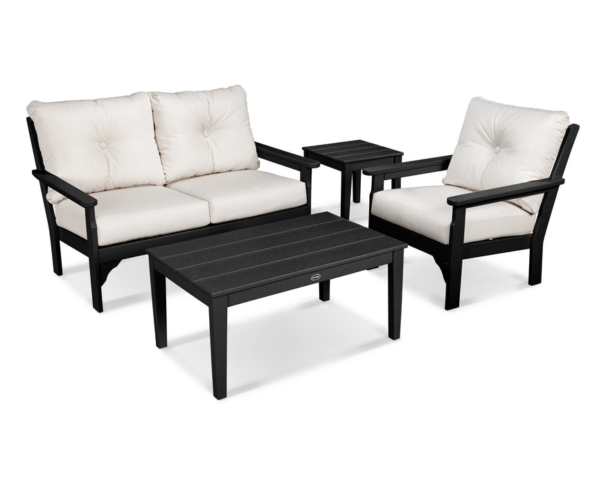 POLYWOOD Vineyard 4-Piece Deep Seating Set in Slate Grey with Natural Linen fabric