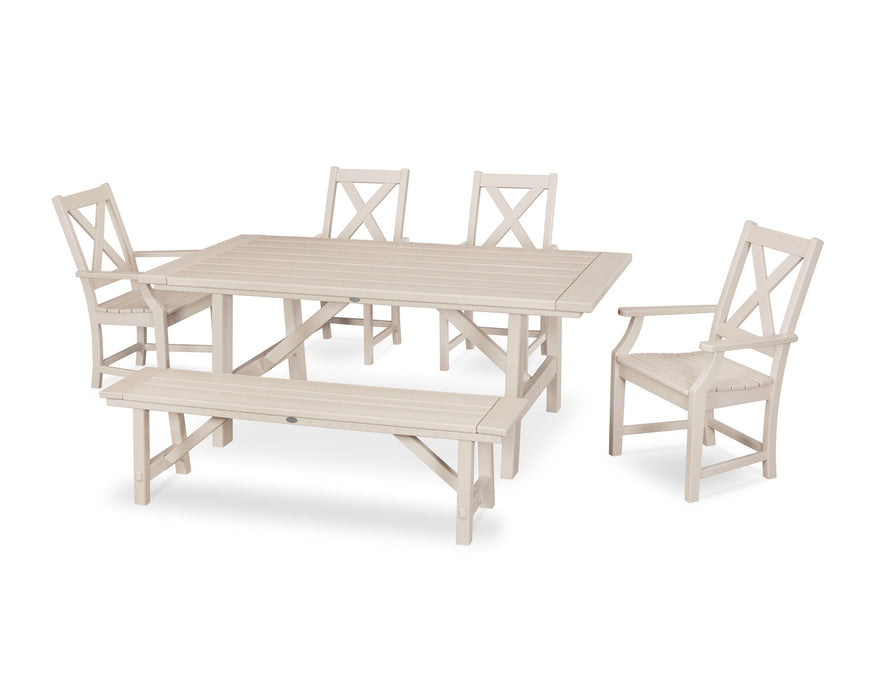 POLYWOOD Braxton 6-Piece Rustic Farmhouse Arm Chair Dining Set with Bench in Sand