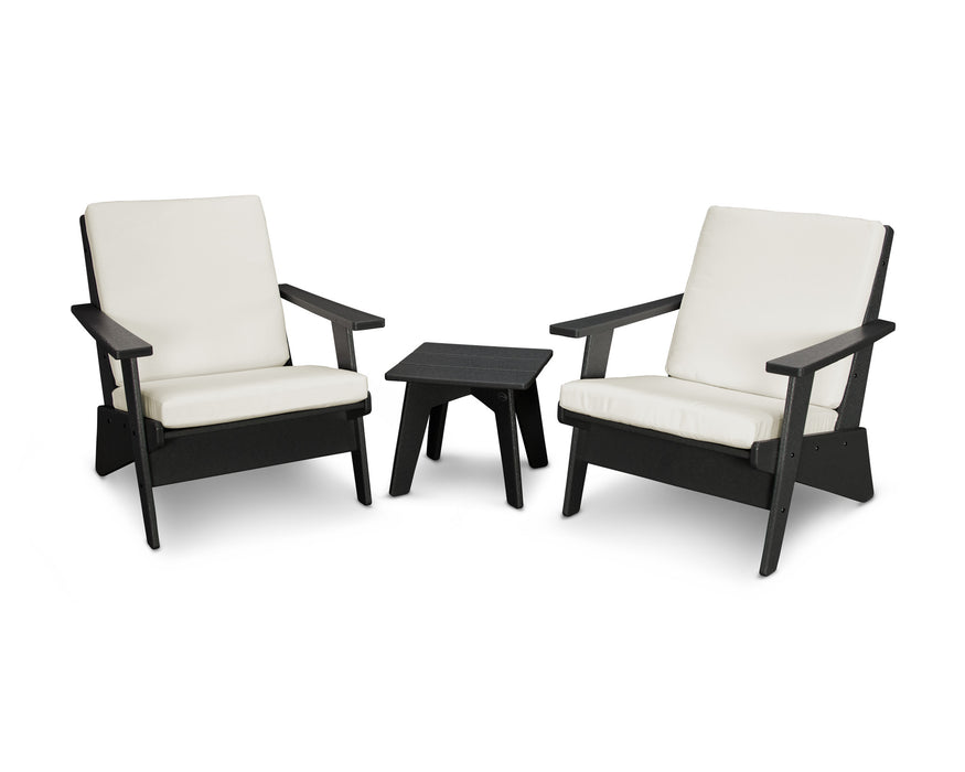 POLYWOOD Riviera Modern Lounge 3-Piece Set in Black with Grey Mist fabric