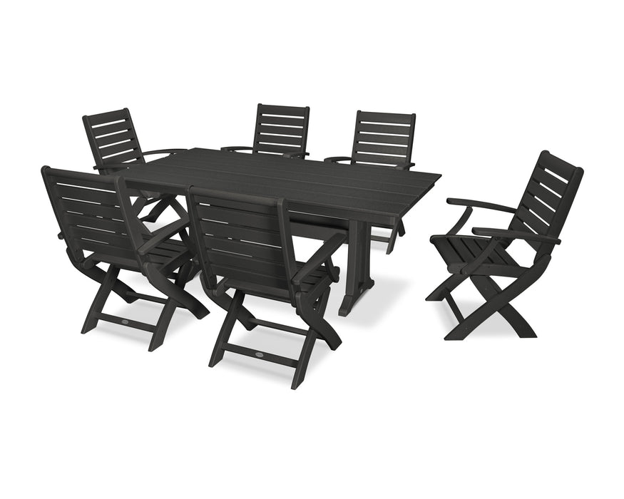 POLYWOOD 7 Piece Signature Folding Chair Dining Set in Black