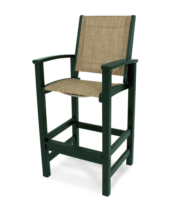 POLYWOOD Coastal Bar Chair in Green with Burlap fabric