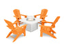 POLYWOOD Nautical Curveback Adirondack 5-Piece Conversation Set with Fire Table in Tangerine / White
