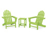 POLYWOOD Classic Folding Adirondack 3-Piece Set with Long Island 18" Side Table in Lime