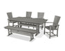 POLYWOOD Quattro 6-Piece Farmhouse Trestle Dining Set with Bench in Slate Grey