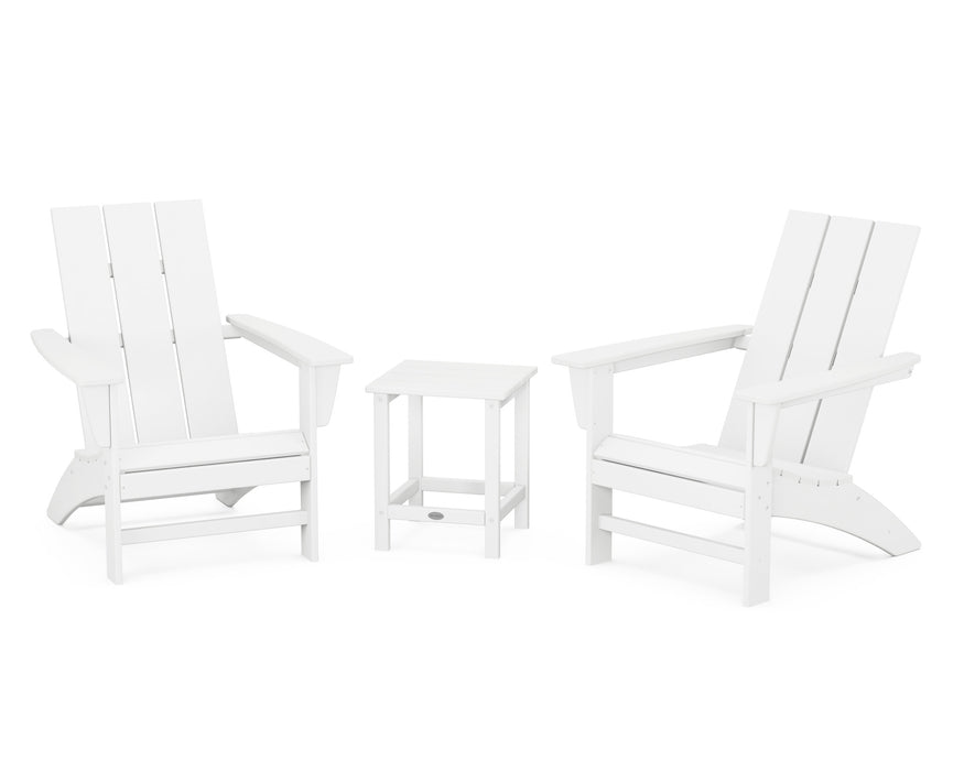 POLYWOOD Modern 3-Piece Adirondack Set with Long Island 18" Side Table in White