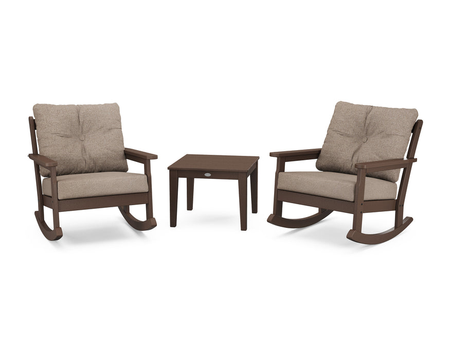 POLYWOOD Vineyard 3-Piece Deep Seating Rocker Set in Vintage Coffee with Natural fabric