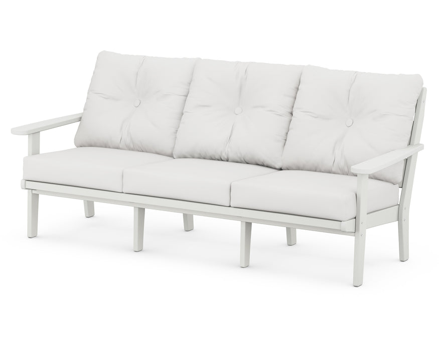 POLYWOOD Lakeside Deep Seating Sofa in Vintage White with Natural Linen fabric