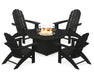 POLYWOOD Vineyard Curveback Adirondack 5-Piece Conversation Set with Fire Pit Table in Black