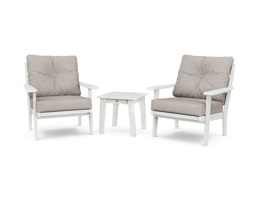 POLYWOOD Lakeside 3-Piece Deep Seating Chair Set in Vintage White with Weathered Tweed fabric