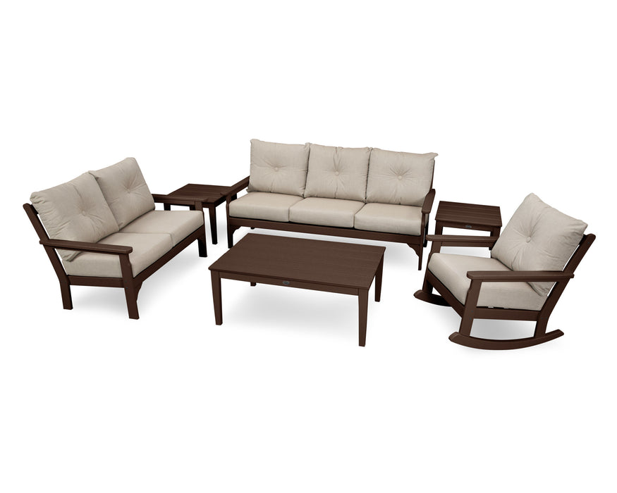 POLYWOOD Vineyard 6-Piece Deep Seating Set in Vintage Coffee with Natural fabric