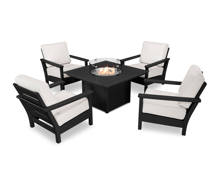 POLYWOOD Harbour 5-Piece Conversation Set with Fire Pit Table in