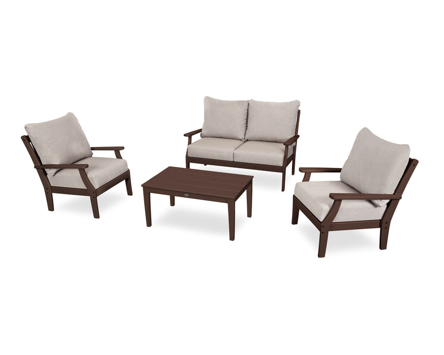POLYWOOD Braxton 4-Piece Deep Seating Chair Set in Slate Grey with Sancy Denim fabric