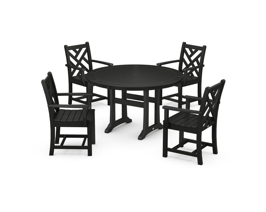 POLYWOOD Chippendale 5-Piece Nautical Trestle Dining Arm Chair Set in Black